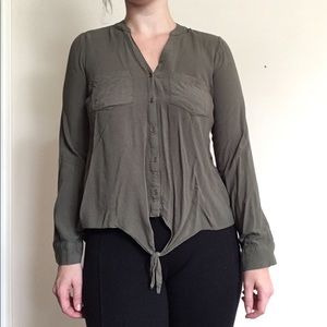 Olive Green Casual Button Down
